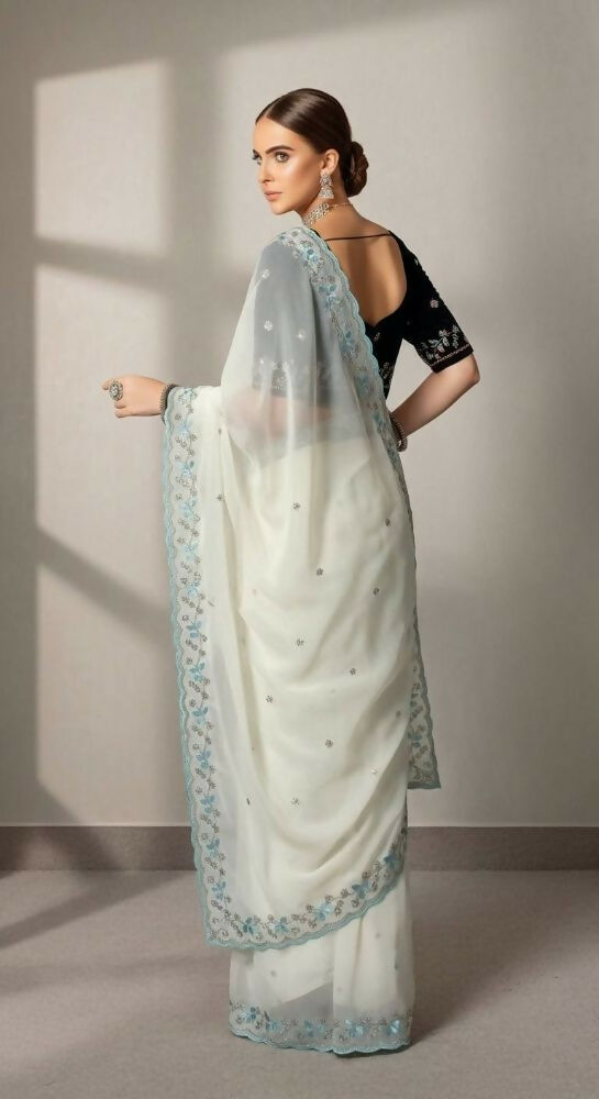 Joban Fashion Off White Faux Georgette Party Wear Sarees - Distacart