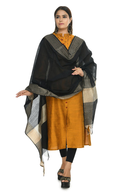 Mominos Fashion Moeza Women's Handloom Cotton Black Dupatta
