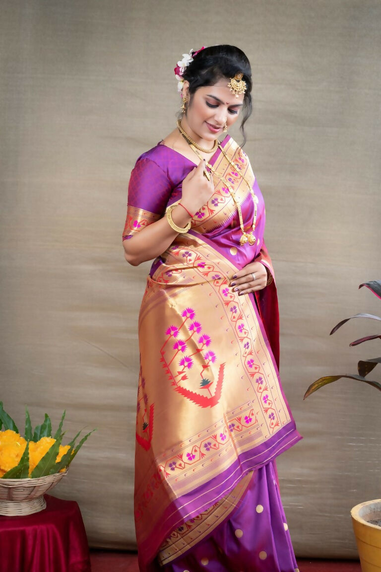 Jyoti Fashion Women's Purple Paithani Silk Zari Woven Saree with Blouse - Distacart