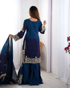 The52 Women's Beautiful Chinon silk Fabric Embroidery Work Straight Kurta Palazzo and Dupatta Set - Distacart