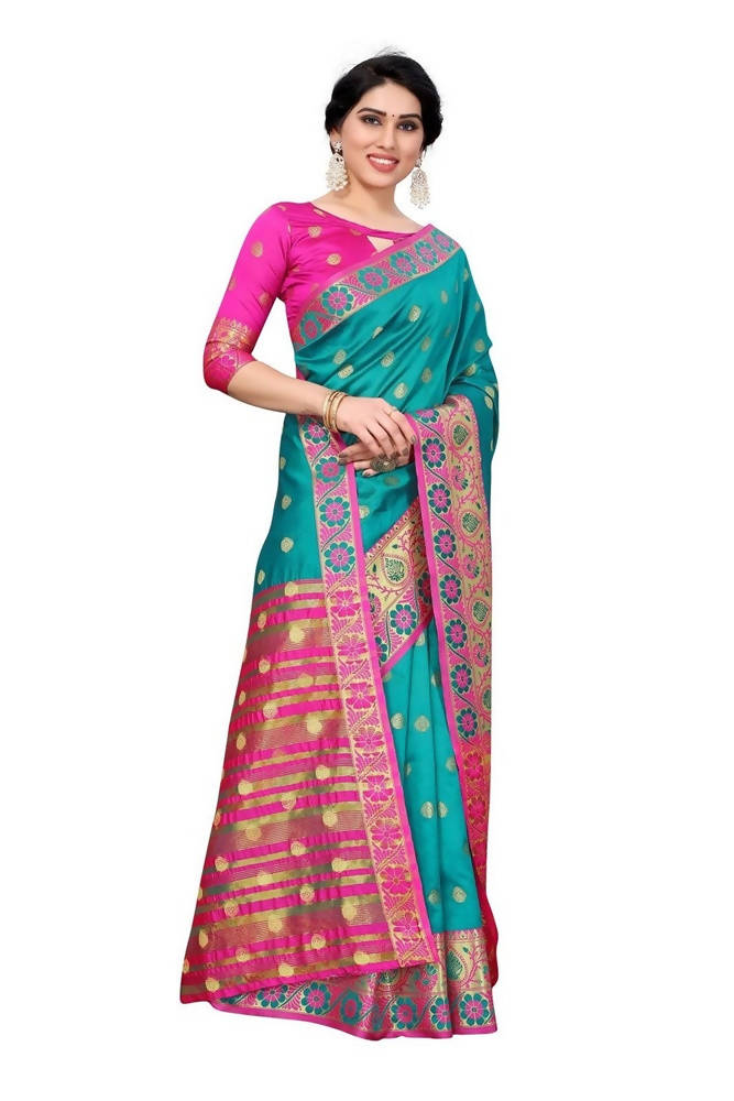 Vamika Cotton Rich Silk With Jacquard Weaving Rama Green Saree