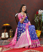 Lorenvalley Fashion Blue Organza Silk Woven Design with Meenakari Weaving Saree