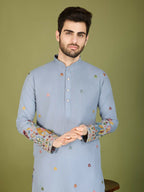 Vastranavya Sky Blue Exclusive Festival Wear Cotton Sequence Embroidered & Thread Work Kurta