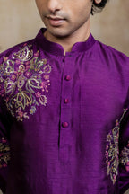 Falling Raw Silk Purple Mayura Cham Set By Hilo Design