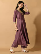Myshka Women's Mauve Solid Party Kurta Sets