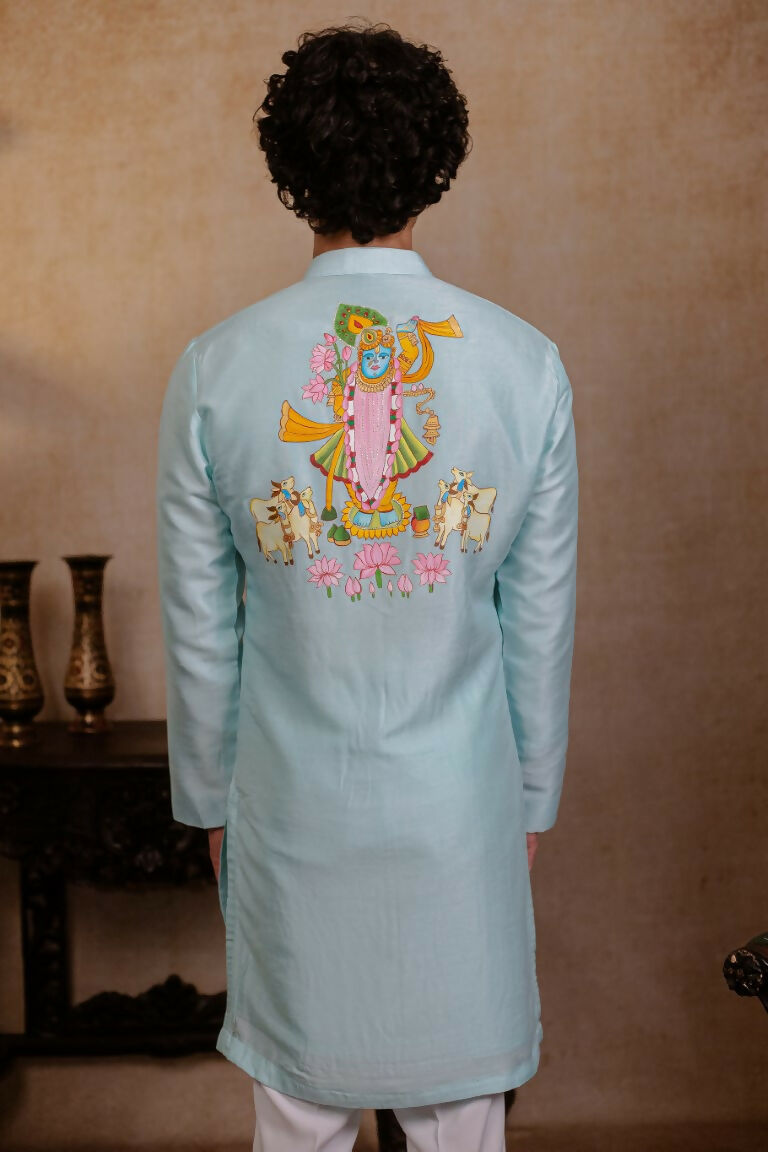 Falling Raw Silk Sea Green Vrindavan Lotus Kurta By Hilo Design