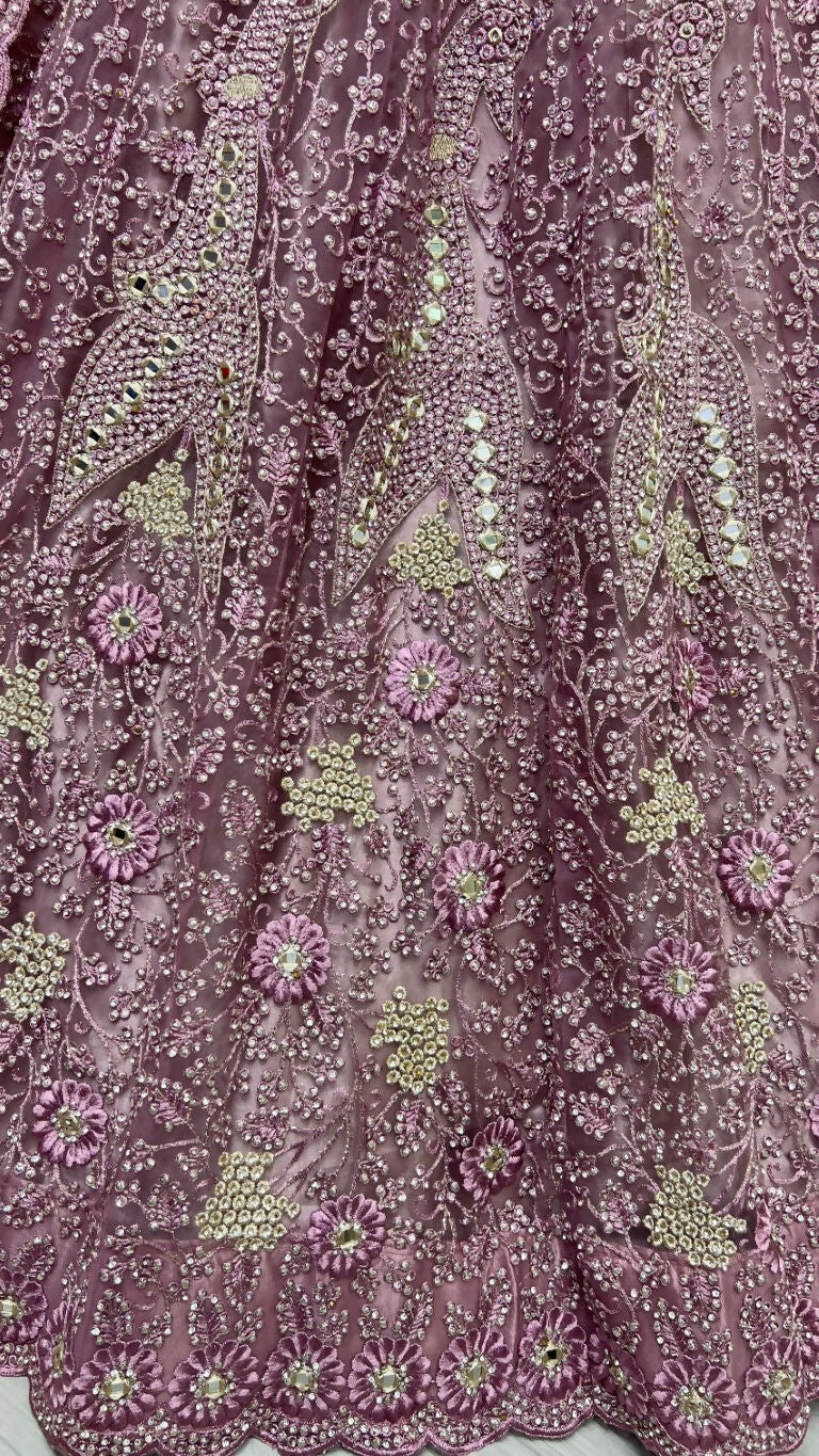Jyoti Fashion Women's Pyazi Bridal Net Fancy Dori, Multi Thread, Hand Mirror and Diamond Work Wedding Lehenga Choli