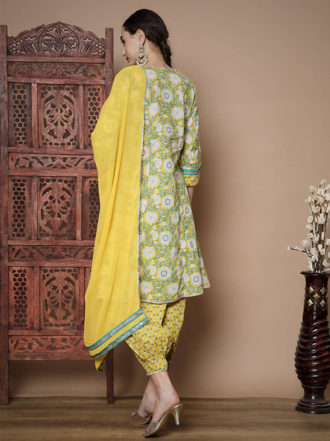 Myshka Women's Yellow A-Line Kurta & Salwar With Dupatta