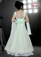 Wedding Designer Darkseagreen Net Kidswear Lahenga - Aaradhna