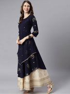 Janasya Navy Blue Quirky Embellished Crepe Anarkali Kurta - Distacart