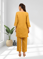 Joban Fashion Mustard Linen Embroidered Readymade Cord Set - Distacart