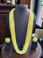 Inhanns Rangsaaz 20-Layer Luxe Long Beaded Necklace (With Optional Statement Earrings) - Lemon Yellow With Earring