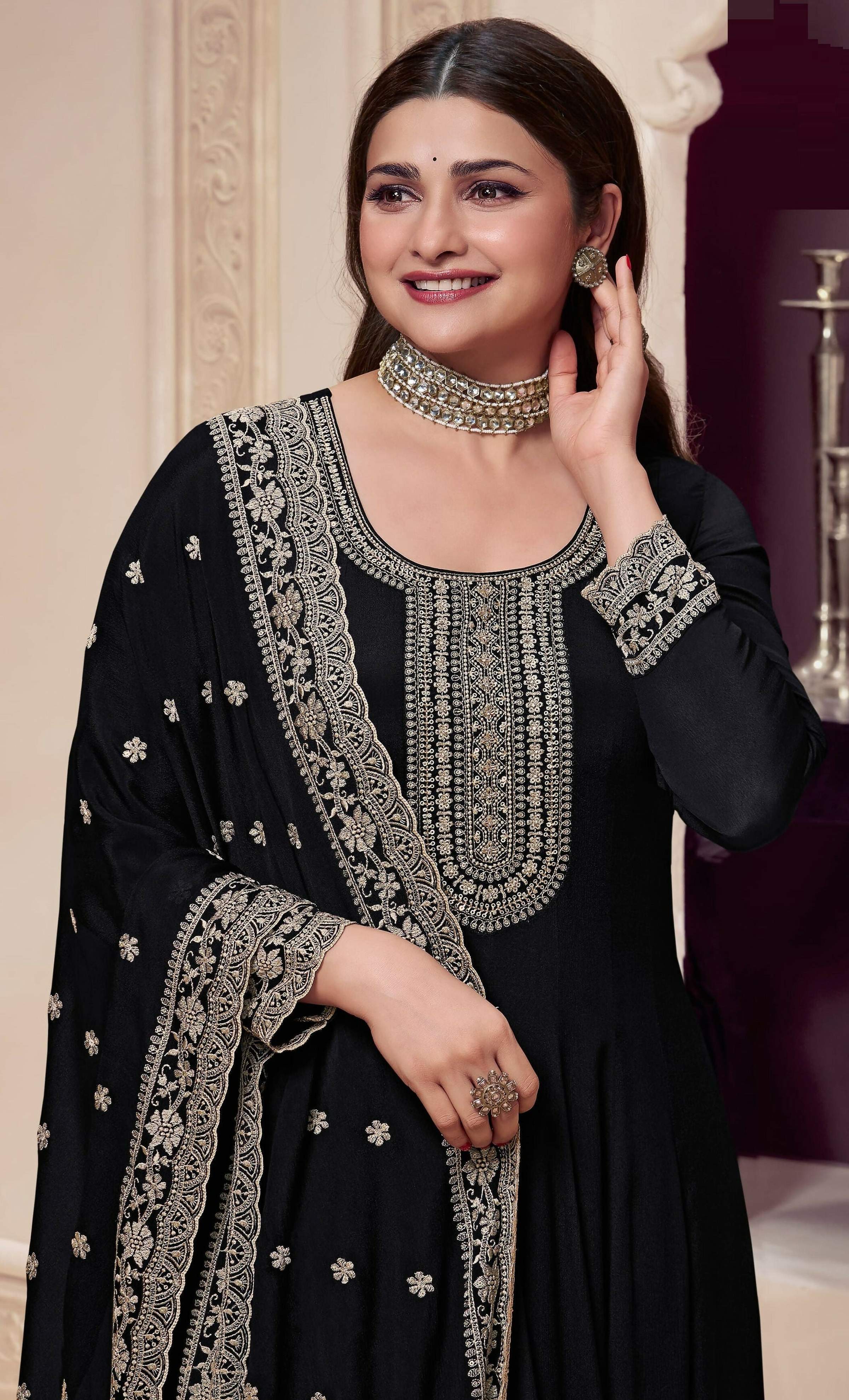 Anaita Black Embroidered Silk Stitched Anarkali Suit - Distacart