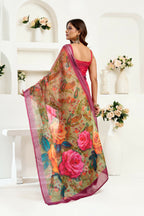 Joban Fashion  Onion Pink Floral Linen Ready To Wear Saree With Unstitched Blouse - Distacart