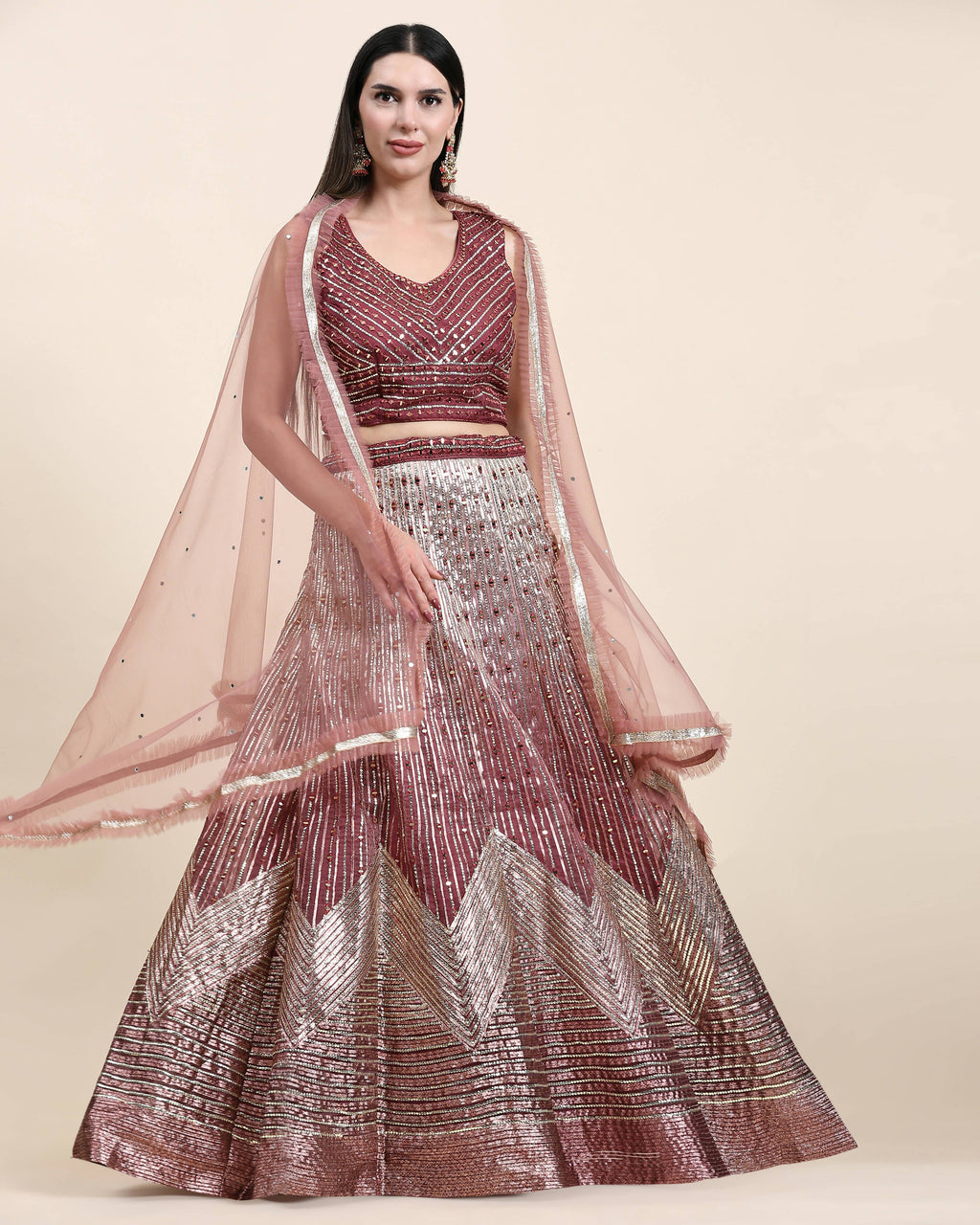 Maroon Organza Mirror With Coding Work Lehenga Choli with Dupatta - Tanya