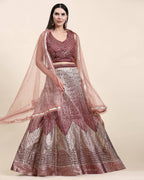 Maroon Organza Mirror With Coding Work Lehenga Choli with Dupatta - Tanya