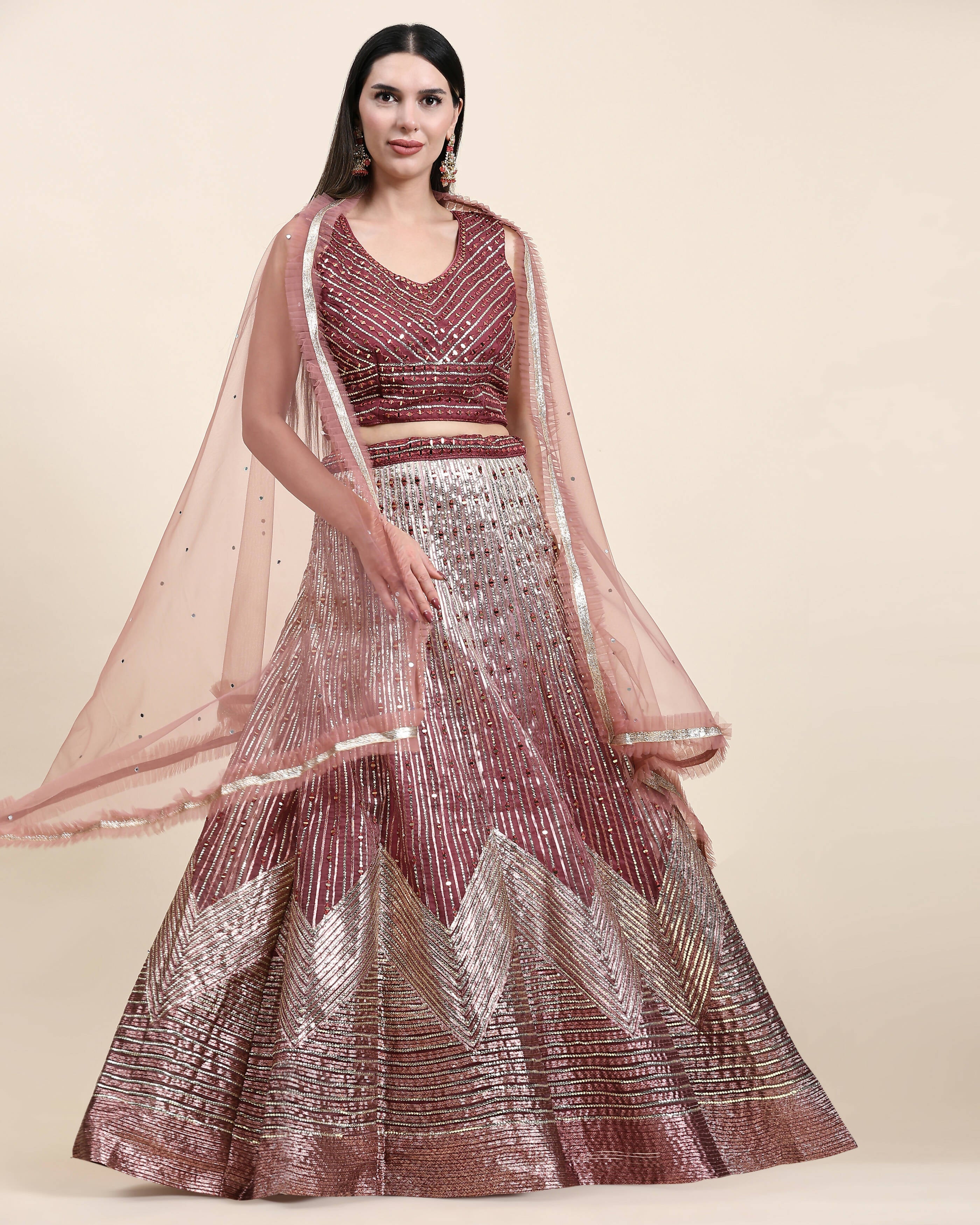 Maroon Organza Mirror With Coding Work Lehenga Choli with Dupatta - Tanya