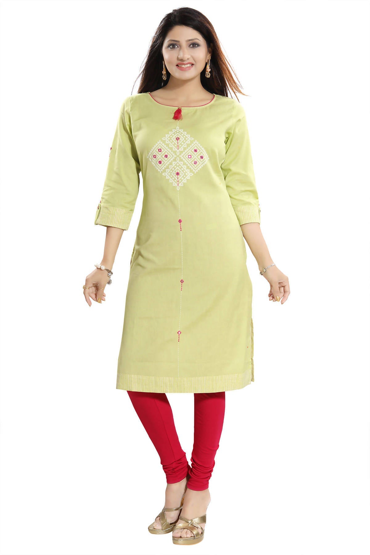 Snehal Creations Easy Breezy Liril Green Cotton Printed Tunic - Distacart