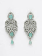 NVR Women Silver Plated & Turquoise Cz Stone Handcrafted Jewellery Set