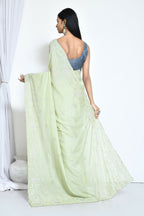 Green Crepe Silk Sequence Embroidered with Stone work Saree - Nimaya Benzy
