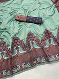 DEIANA'S Beautiful Designer Golden zari Soft Lichi Silk Saree - Sky