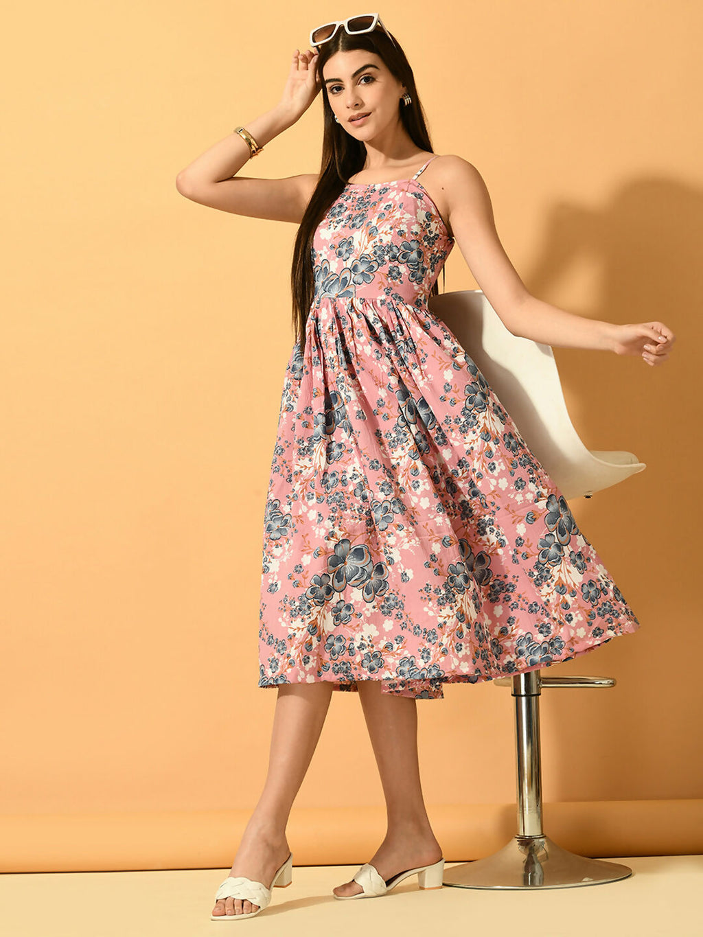 Myshka Women's Pink Fit and Flare Party Dress - Distacart