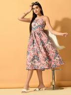 Myshka Women's Pink Fit and Flare Party Dress - Distacart