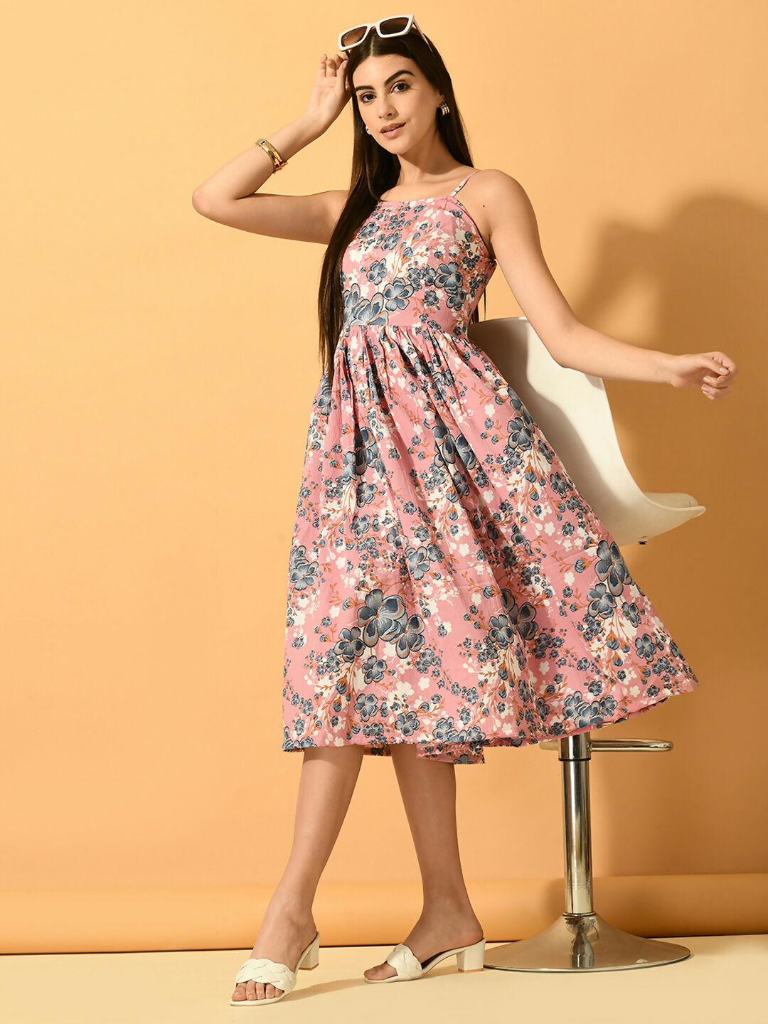 Myshka Women's Pink Fit and Flare Party Dress - Distacart