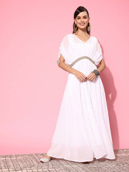 Ahalyaa Women's Traditional wear Ethnic Dress - White