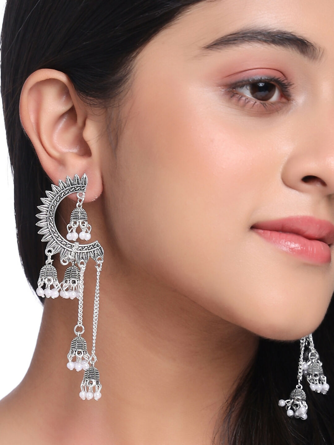 NVR Women Rhodium-Plated Kundan Stone-Studded Beaded Jewellery Set