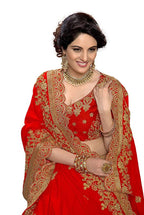 Sarvadarshi Fashion Women's Red Fabric Silk Heavy Work Embroidery Saree With Blouse Piece