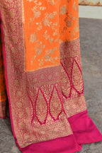 Joban Fashion Orange Crepe Chiffon Pure Handloom Banarasi Silk Saree