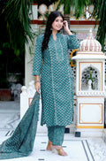 Miravan Women's Cotton Straight Style Blue Kurta With Palazzo And Dupatta