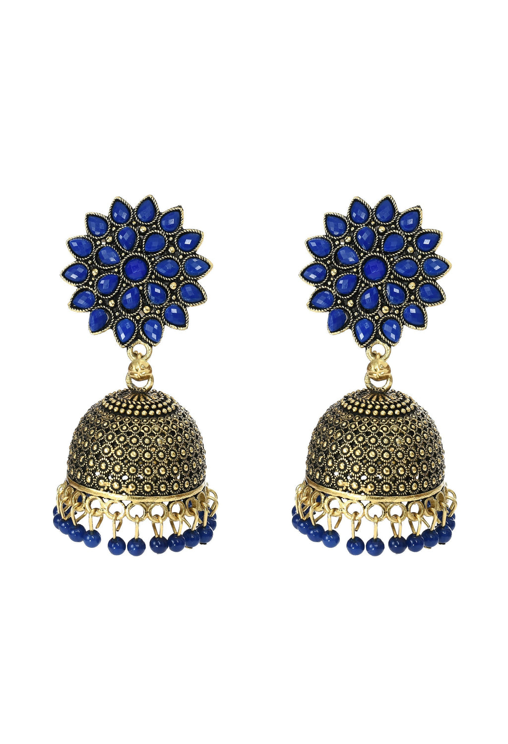 Mominos Fashion Johar Kamal Kundan Work Jhumka With Blue Beads For Women - Distacart