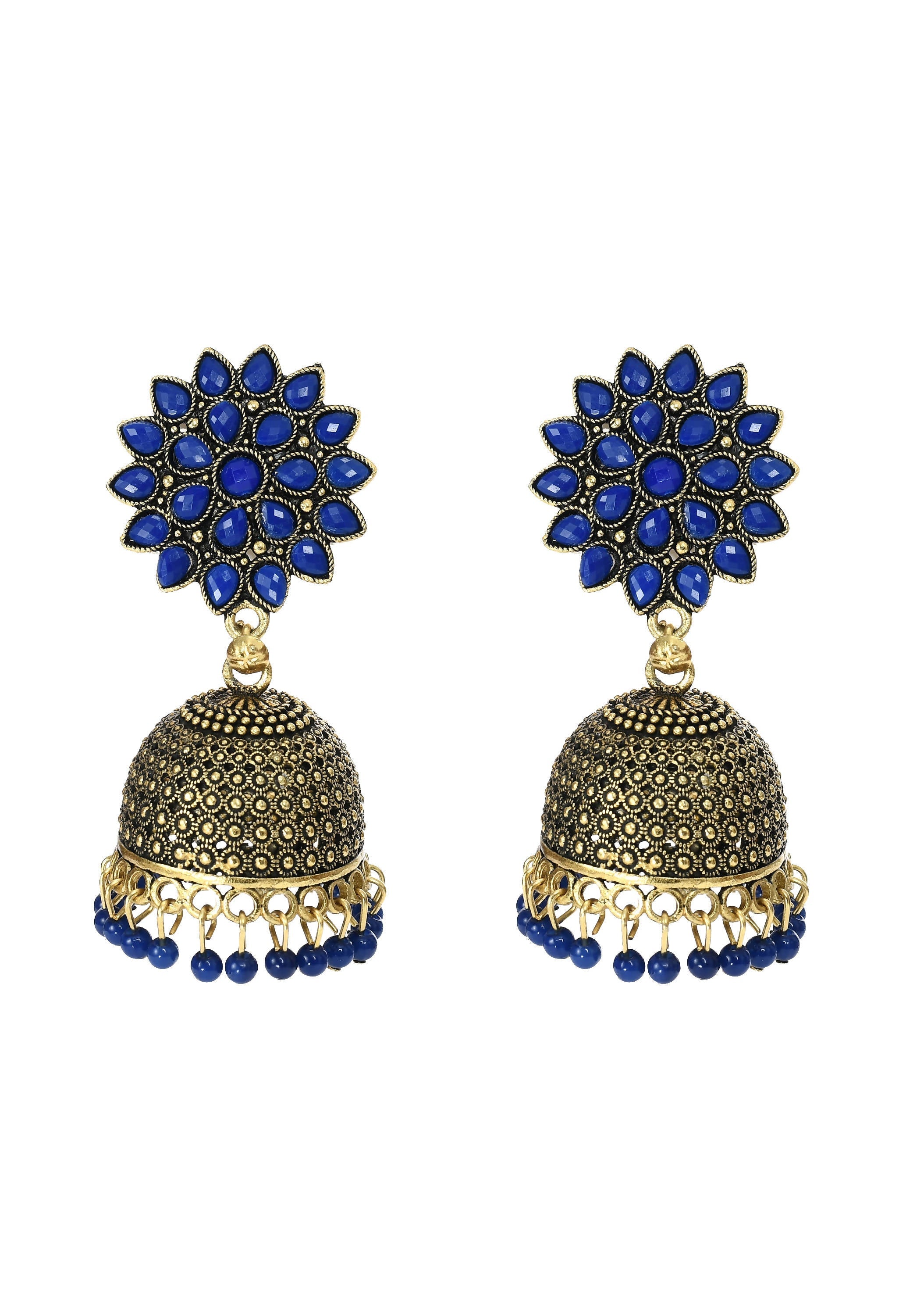 Mominos Fashion Johar Kamal Kundan Work Jhumka With Blue Beads For Women - Distacart