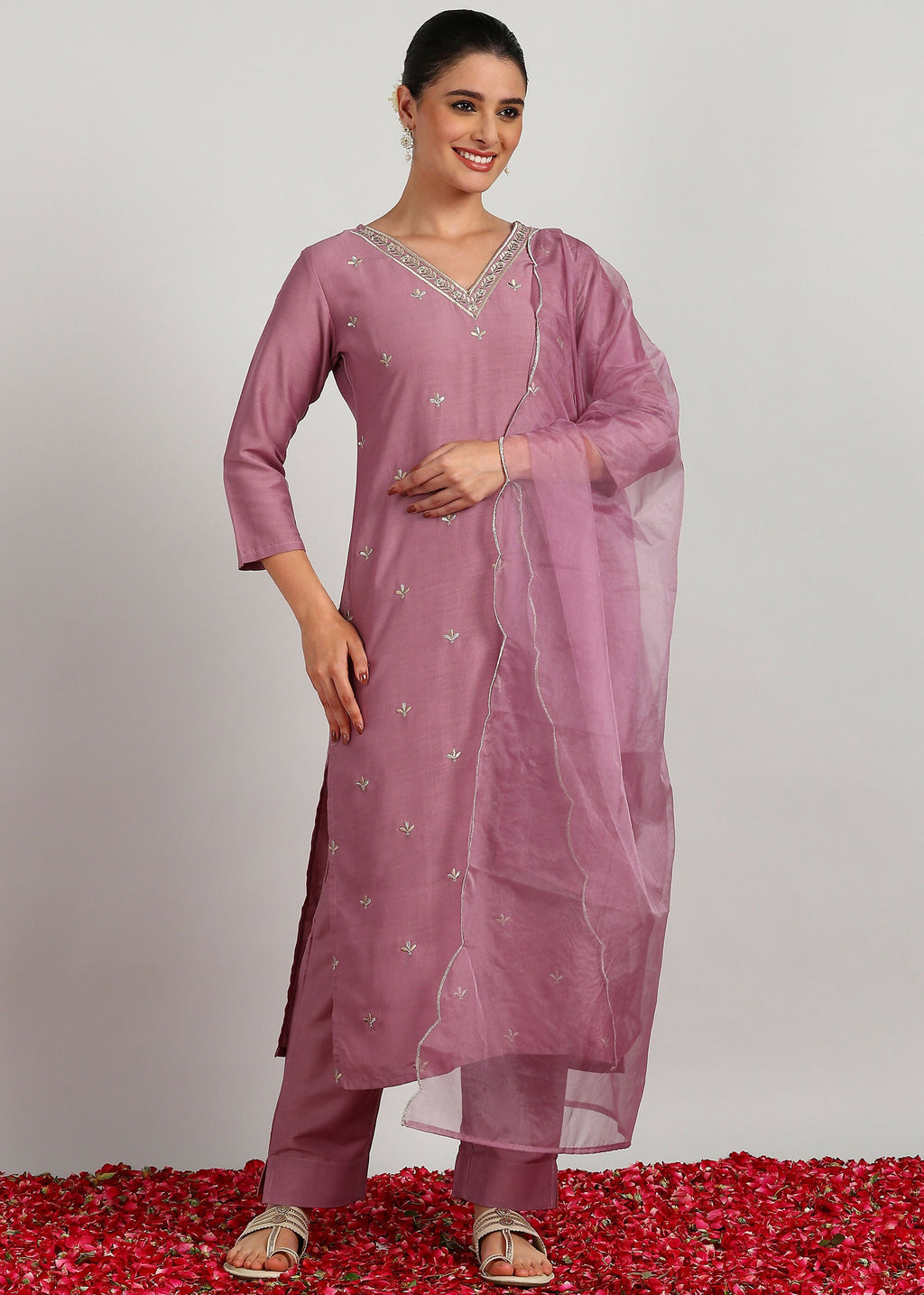 Aavyora Women’s Lavender Embroidered Kurta Set with Dupatta - Distacart