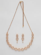 NVR Women's Gold-Polished American Diamond Studded Handcrafted Jewellery Set