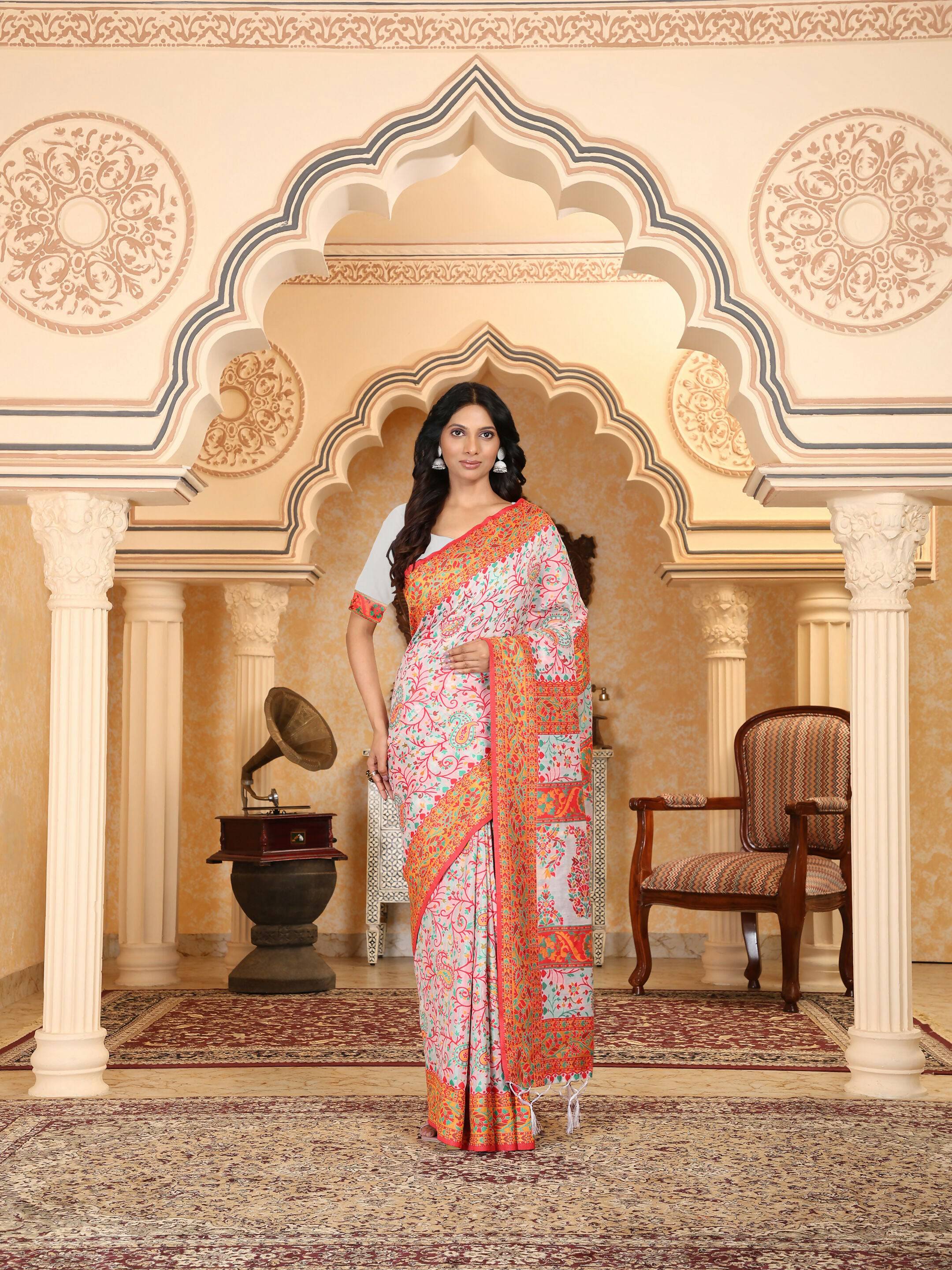 Shree Shyam Fashion Linen Cotton(Woven Work) Multicolour Saree - Distacart