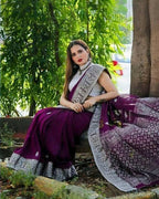 DEIANA'S Beautiful Designer Golden zari Soft Lichi Silk Saree - Majenta