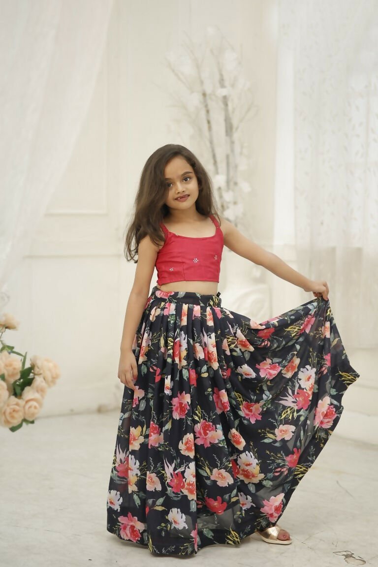 Aayaa Designer Embroidery Thread With Sequance Work Kids Lehenga Choli - Multi Color