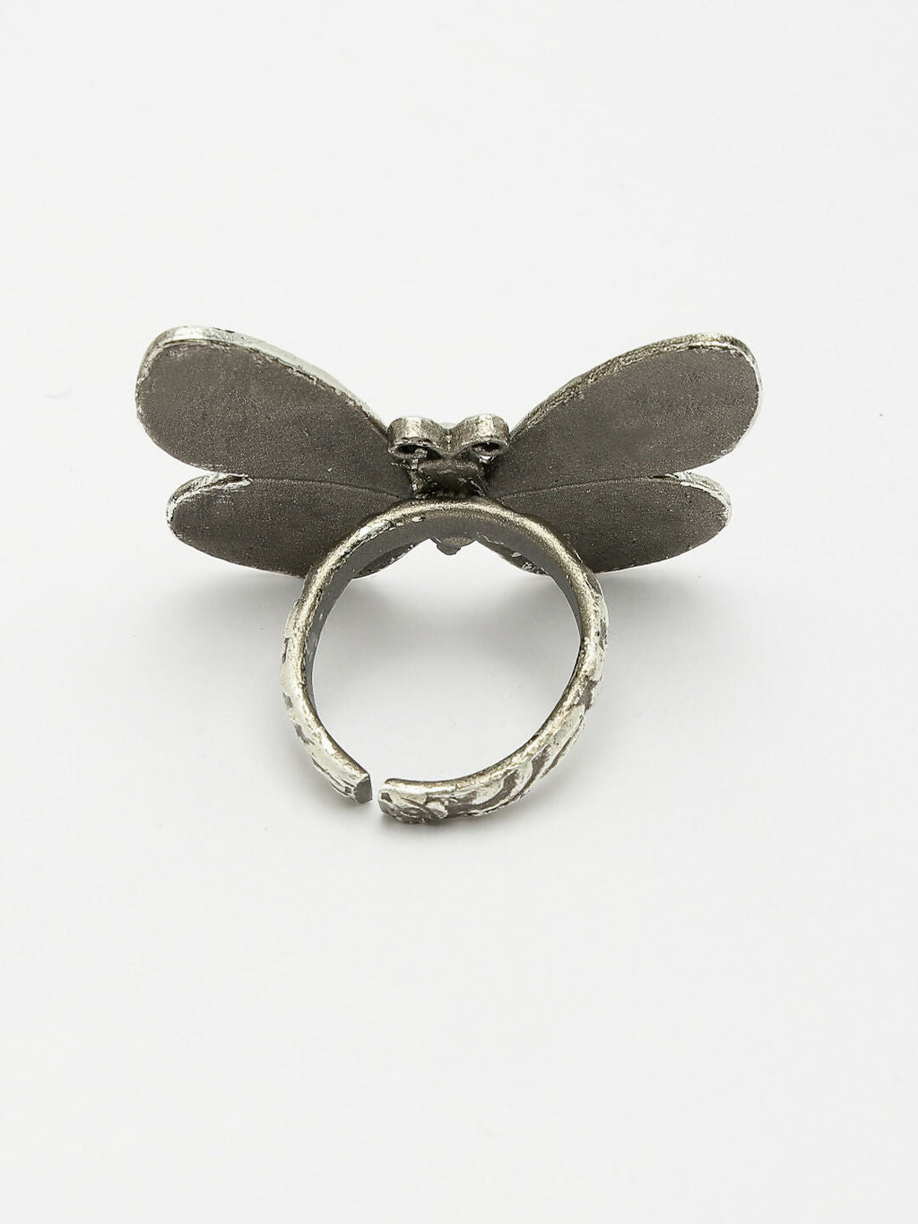 NVR Women's Silver-Toned Butterfly Shape Adjustable Finger Ring
