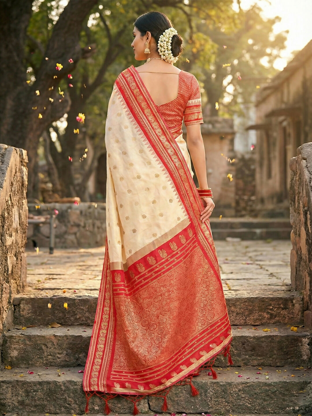 Shree Shyam Fashion Cream Soft Silk Saree - Distacart