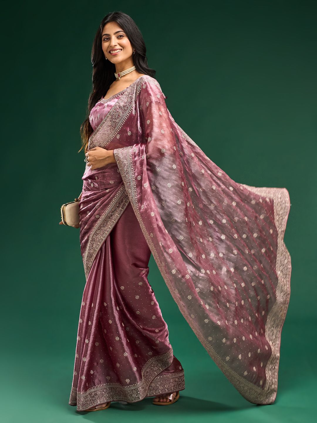 kasee Floral Embroidered Silk Blend Saree