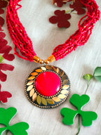 Inhanns Everyday Statement Beaded Pendant Necklace - Red