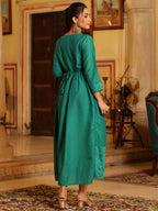 Juniper Women's Teal Festive Embroiderd Flared Dress - Distacart