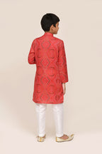 Joban Fashion Cotton Red Kurta With Straight Fit Pant
