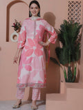 Jyoti Fashion Women's Pink Cotton Floral Digital Print & Floral Embroidered Cutwork Border Sequins Work Kurta with Trouser & Dupatta