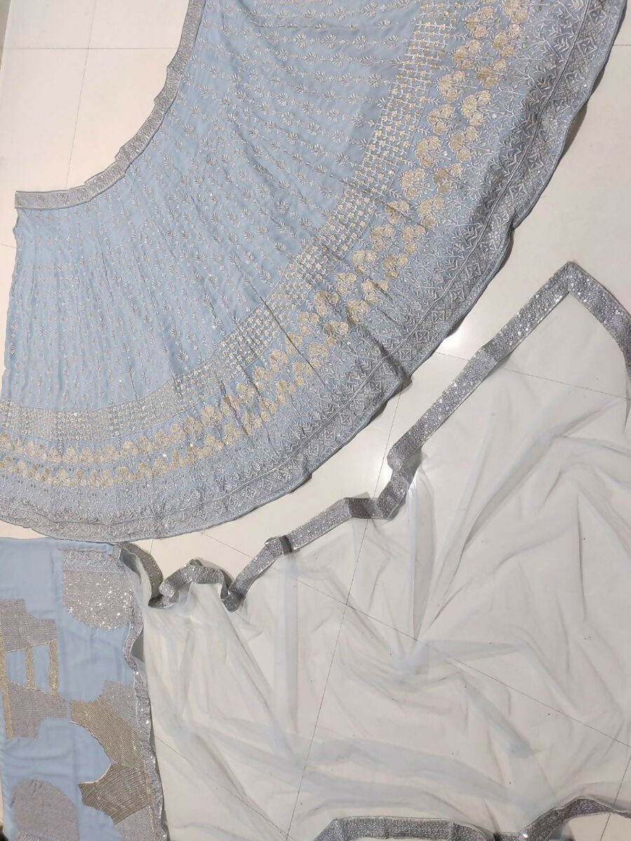 Jyoti Fashion Mesmerizing Grey Faux Georgette 3MM Sequins with Thread & Jari Embroidery Lehenga Choli with Dupatta