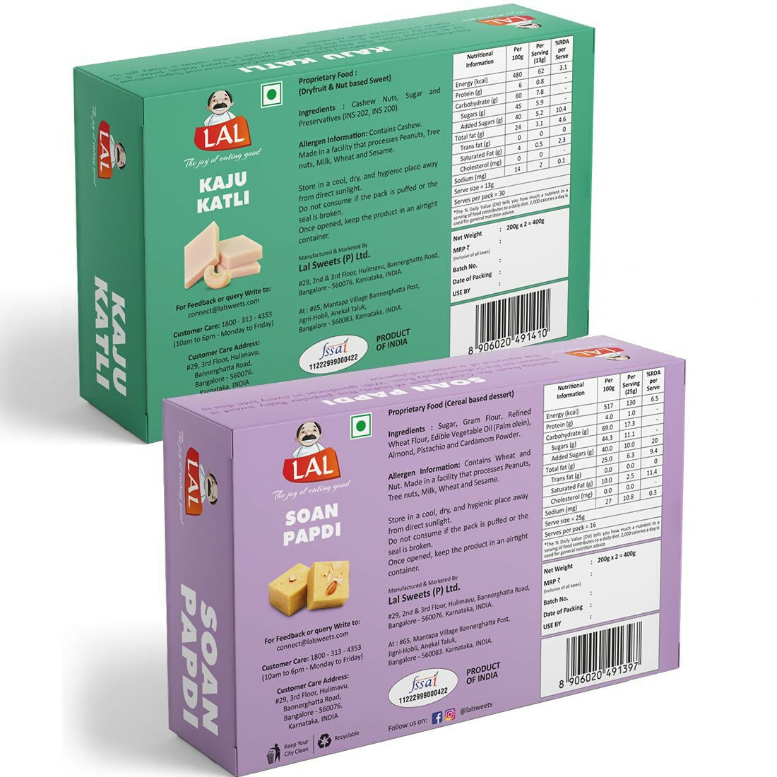 Lal Sweets Combo Pack - Kaju Katli 400 g & Soan Papdi Premium 400g| Desi Cow Ghee Indian Sweet Box Combo - Distacart