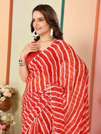 Red Georgette Designer Printed Ready To Wear Saree - Elite